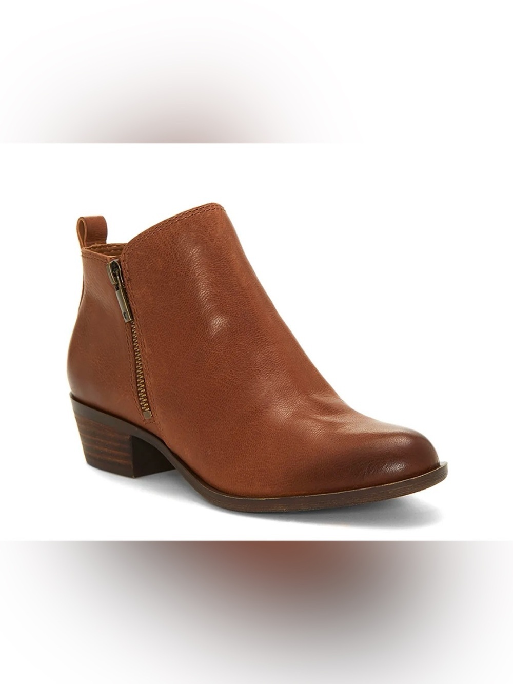Lucky Brand Women's Cognac Leather Ankle Bootie with Side Zip
